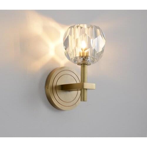 Modern copper crystal wall lamp living room bedroom bedside lamp Nordic luxury LED wall light