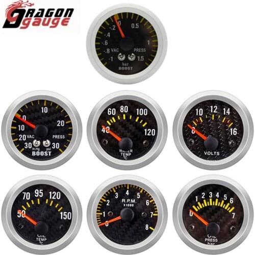DRAGON GAUGE 2" 52mm Tachometer RPM Meter Water Temp Oil Temp Oil Press Voltmeter Boost Gauge PSI/BAR Car Gauge for 12V Car