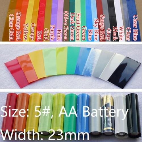 25pcs Width 23mm Precut 5# AA Lipo Battery Wrap PVC Heat Shrink Tube Insulated Case Sleeve Protector Cover Flat Pack Colorful
