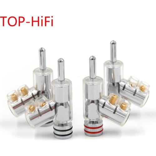 TOP-HiFi 4pcs Rhodium Plated LOCK SPEAKER CABLE BANANA PLUG CONNECTOR Banana Speaker Plug Screw Lock Connector