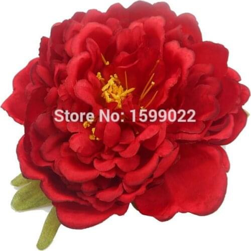 15cm Vintage Red Big Fabric Peony Flower Hair Clip Lady Brooch Medieval Hair Accessories Ancient Headwear Performance Headdress