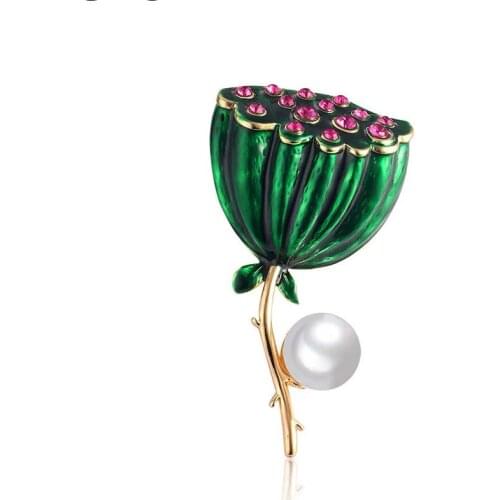 HOSENG Summer Green Lotus Pond Brooch Alloy Green Color Retro Trendy Women Office Party Corsage Accessories HS_245