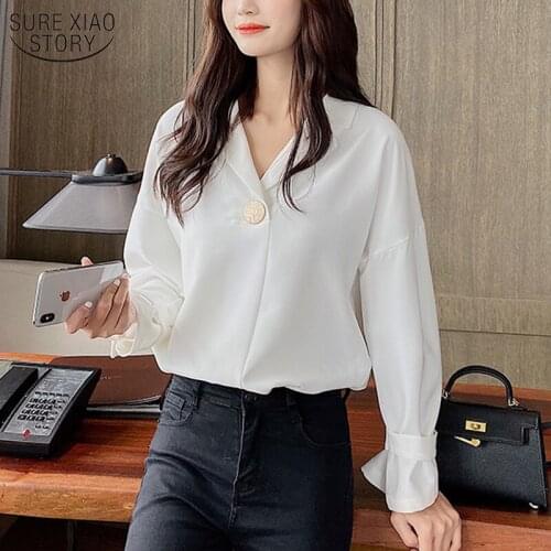 Autumn New Office Lady Style Women' Shirts White Sweet Long Sleeve Chiffon Blouse Blusas Mujer Korean Vintage Top Female 10697