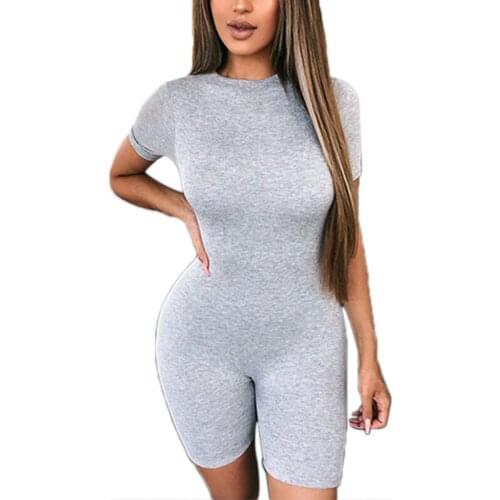 Women Ladies V Neck Skinny Bodysuit Fashion Zipper Up Slim Fit Jumpsuit Bodycon Summer Short Sleeve Stretch Solid Leotard Tops