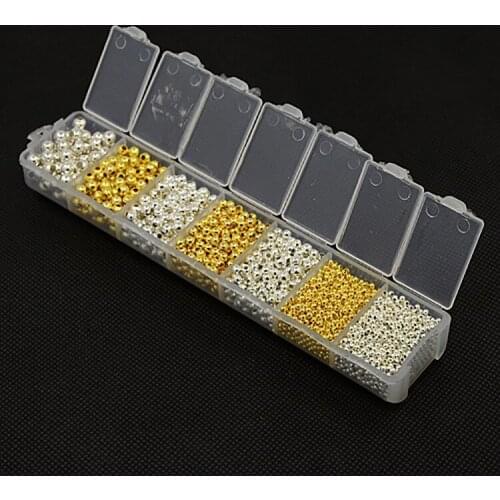 1 box 7 Grids Diy Jewelry Handmade Findings Metal Iron Spacer Beads For Fashion Bracelets,necklaces Making,2-5mm per Box Mixed