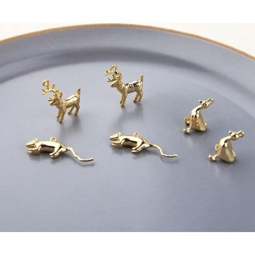 2pcs Copper Plated Animal Earrings Bag Golden Elk Mouse Little Duck Butterfly Giraffe Earrings For Women Girls Diy Material