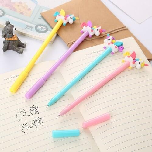 20PCs Cartoon Unicorn Gel Pens Set Creative Learning Stationery Exam Black Ink Pen Cute Student Supplies Writing Tools Wholesale