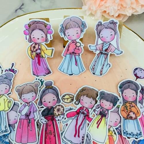 38 PCS Hanfu girlScrapbooking stickers book Student kids toys Notebook label Decorative sticker paper Stationery