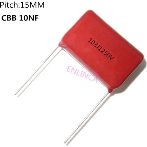 5pcs/lot 1250V 2.7NF 2700PF 272J 272K 10MM 10NF 10000PF 0.001NF 103J P15MM 15MM 1250V pitch DIP CBB Polypropylene film capacitor