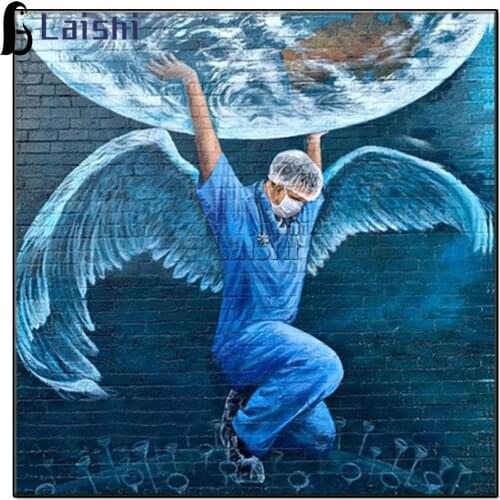 5D Diamond painting Creativity An angel in white holds up the earth with both hands Full Square Round Diamond Gift Kits decor
