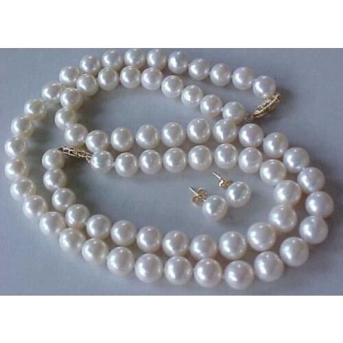 9-10MM Zuchtperlen Kette Armband Ohrringe Set