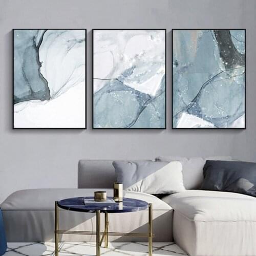 Abstract Marble Canvas Print Paintings Light Blue Poster Nordic Wall Art Pictures on Canvas Living Room Modern Home Decor