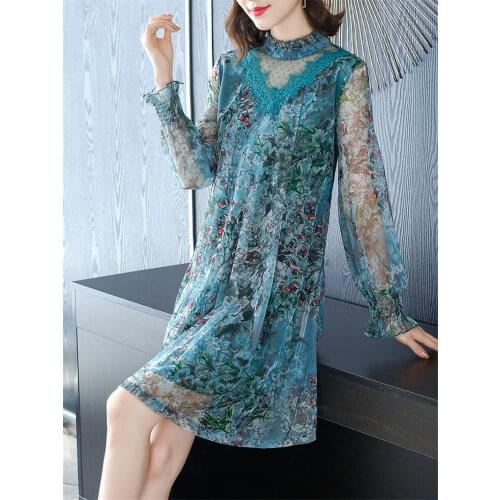 Noble Lady Lace Floral Dress Female Spring Autumn High-End Fashion Middle-Aged Mother Flower Dress Mini Short Vestidos y1611