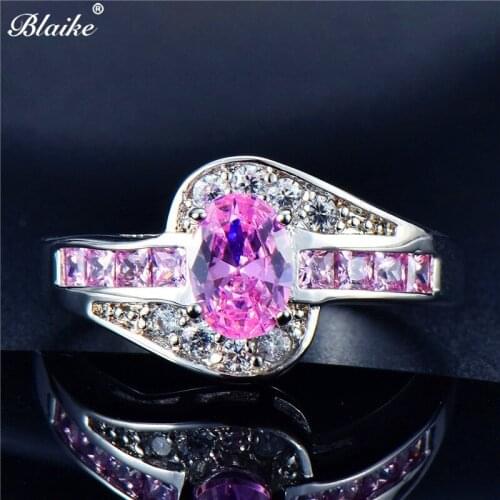 Blaike Vintage Silver Color Rings For Women Pink/Purple Cubic Zirconia Ring Fashion Jewelry Gifts