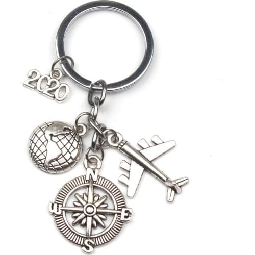2019 2020 2021 2022 Travel Compass Keychain Earth Plane Pendant Key Ring Stewardess Gift Handmade Traveler Jewelry Key Chain