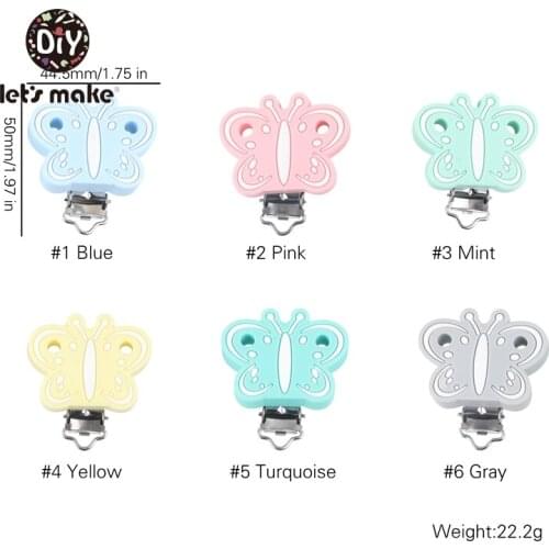 Lets Make 5pcs Pacifier Clip Silicone Rodent Teether Owl Butterfly Cartoon Animal Metal Holder For Nipples DIY Pacifier Chain