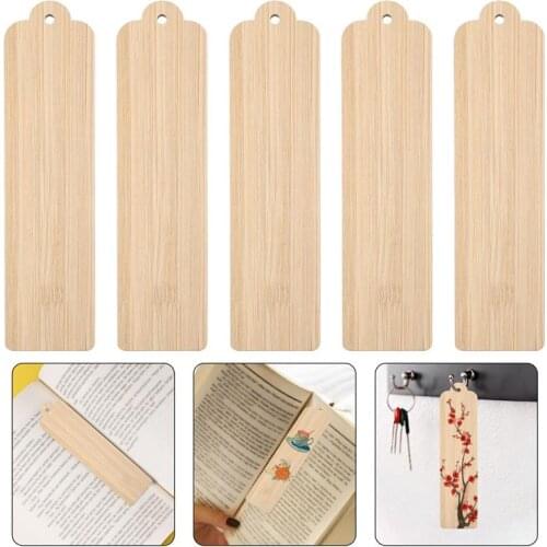 10pcs Wood Blank Bookmarks Unfinished Wood Tags Creative Wooden Craft Bookmarks DIY Carved Graffiti Bamboo Board Material