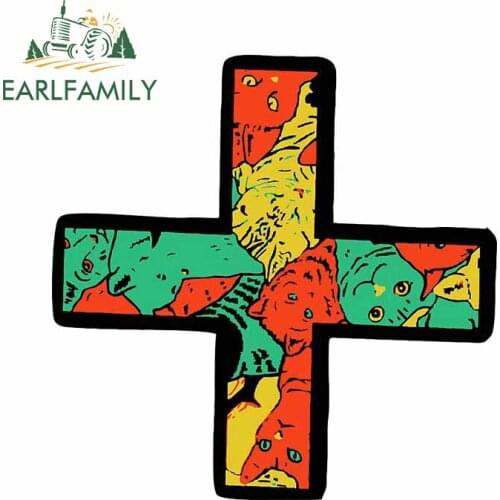 EARLFAMILY 13cm x 12.8cm for Cats Inside The Cross Car Sticker Fine Motorcycle Creative Personality Waterproof Fashion Decal