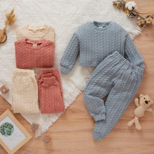 FOCUSNORM 3 Colors Autumn Winter Baby Girls Boys Clothes Sets Solid Knitting Long Sleeve Pullover Sweater Tops Pants 0-4Y
