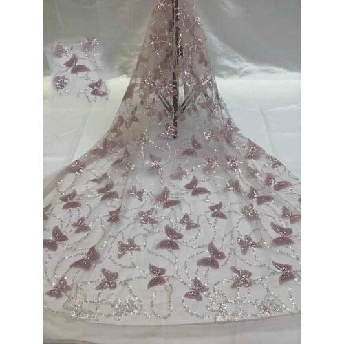 French Mesh Lace Fabric Sequins Beads Tube Appliques Craft Tulle Embroidery Sewing Party Wedding Dress Skirt 5 Yards Wholesale