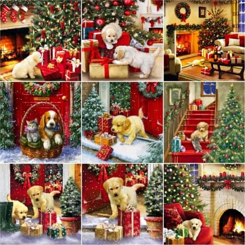 AZQSD Christmas Diamond Painting Dog Mosaic Picture Of Rhinestones Handmade Craft Diamond Embroidery Sale Animal Home Decoration