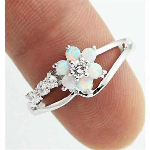 White Flower Fire Opal Rings for Women Cubic Zirconia Wedding Engagement Rings Jewelry bijoux anillos anel Size 6 7 8 9 10