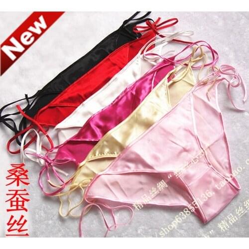 Red 100% silk panties silk t thong female silk briefs sexy