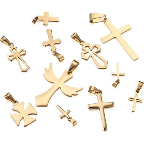 11Pcs 304 Stainless Steel Cross Pendant Charms Golden Color with Loop for DIY Bracelet Necklace Earrings Jewelry Crafts Making