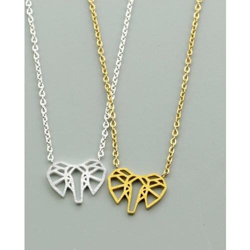 Cute Origami Elephant Pendant Necklace Women Men Jewelry Stainless Steel Gold Chain Animal Bff Collier Femme friend gift 2020