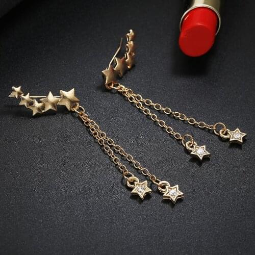 Fashion Women Stylish Gold Silver Color Star Streamlined Tassel Long Crystal Earrings Women Girl Jewelry Pendant