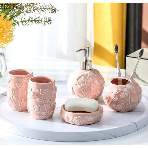 Bathroom Set Five-piece Ceramics Wash Creative Suite Toiletries Wedding Gift Lotion Bottle Soap Box Toothbrush Toothpaste Gargle
