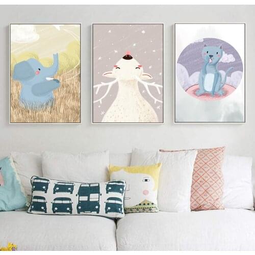 Baby Nursery Wall Art Canvas Print Elephant Love Fox Poster Simple Painting Decorative Picture Nordic Child Bedroom Decoration