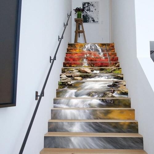 Newest Mountains and Rivers Waterfall Stairway Wall Stickers Stairs Step Floor Home Decor Wallpaper Peel & Stick Vinly Art Mural