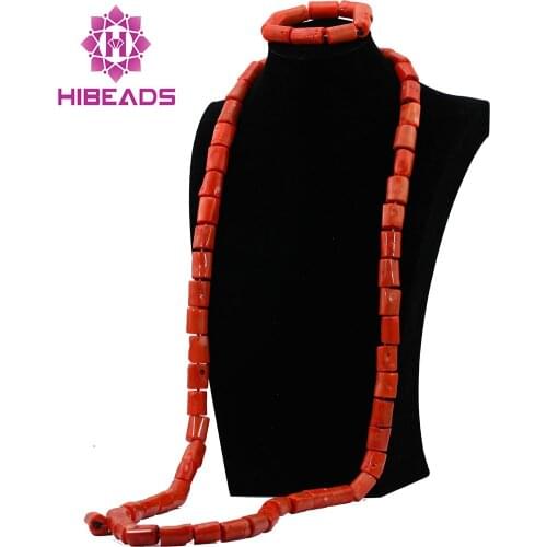 Natural Coral Beads Set 2016 New Nigerian African Wedding Groom Beads Necklace Jewelry Set 54"inches For Men Free Shipping CJ690