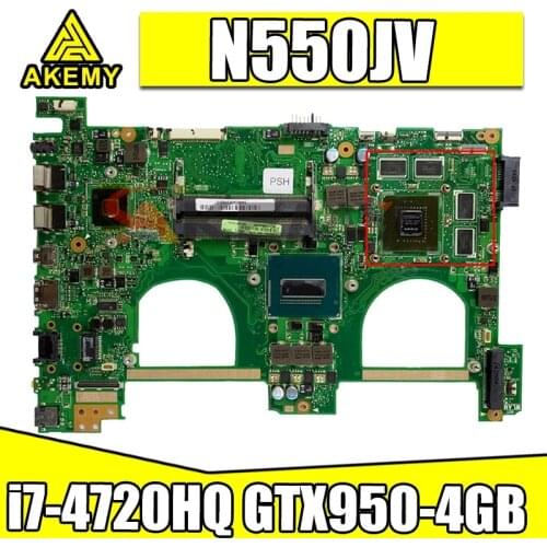 NEW motherboard For ASUS N550JV N550JK N550J N550JX G550JK Laptop Motherboard i7-4720HQ GTX950-4GB GPU Mainboard