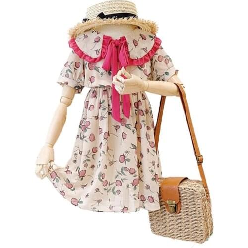 2021 New Girls Clothing Summer Princess Dress Beach Fruit Printed Kids Dresses for Girls Costume Fashion Chiffon Clothes