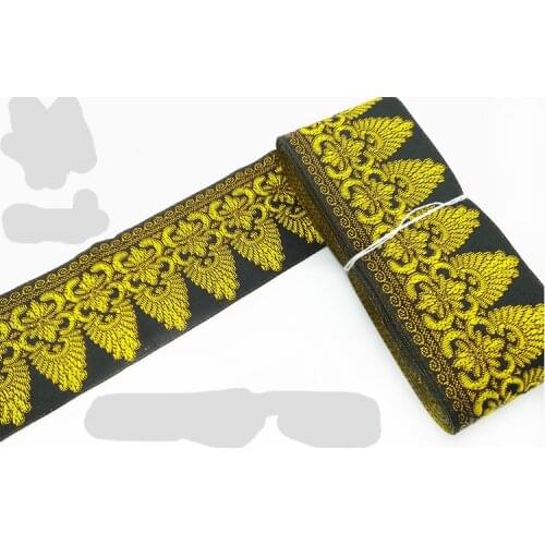 NEW 50MM 2"5CMX7Meter/lot High quality Polyester Woven Jacquard Ribbon High-grade black background gold thread embroidery totem