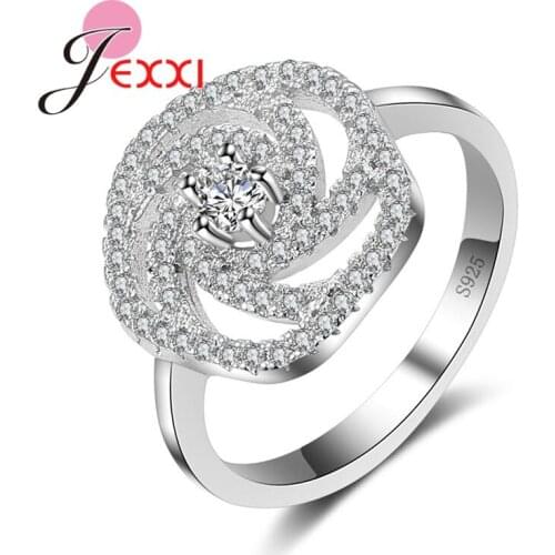 New Exaggerated Party Rings Fashion 925 Sterling Silver Jewelry Hollow Out CZ Crystal Bridal Wedding Bands Ring For Women