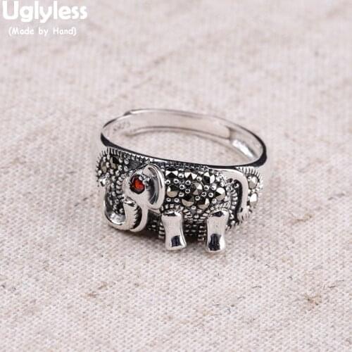 Uglyless Movable Elephant Rings for Women Lovely Animals Open Rings Solid 925 Sterling Silver Elephant Gifts Fine Jewelry R963