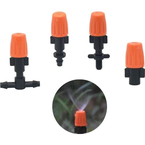 20pcs Orange Adjustable Garden Drip Irrigation Misting Nozzles Micro Flow Head Drippers with Barbed tee threaded connector