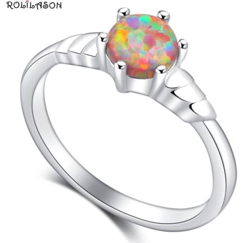 ROLILASON Brand Design Wedding Rings for Ladies orange Fire Opal Silver Fashion Jewelry Rings USA Size #6#7#8#9#10 OR860