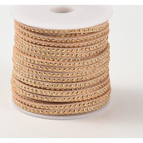 3x2mm Faux Suede Cord with Golden Aluminum Cabochons Jewelry Findings accessories ,about 20yards/roll F70