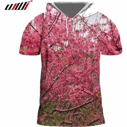 UJWI Mens New Cool Tee Shirt 3D Printed Creative The Peach Blossom Stitching Clothing Man Spandex Hooded Tshirt Dropshipping