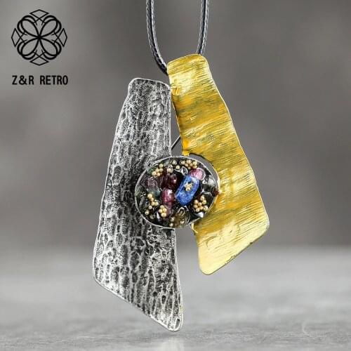 Vintage Long Necklace for Women Jewelry Pendants Colorful Natural Stone Rope Chain Accessories Zinc Alloy Fashion Wholesale 2021