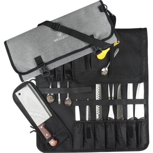 WESSLECO Chef Knife Bag Roll Bag Carry Case Bag Kitchen Cooking Portable Durable Storage Pockets