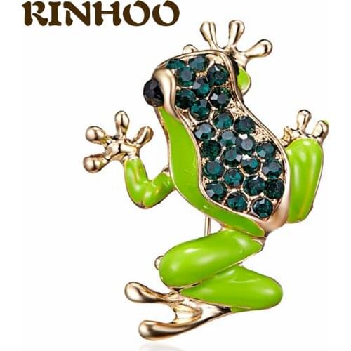 Luxury Green Crystal Frog Brooch Fashion Vintage Enamel Funny Animal Brooches Pins For Women Dress Coat Accessories Party Gift