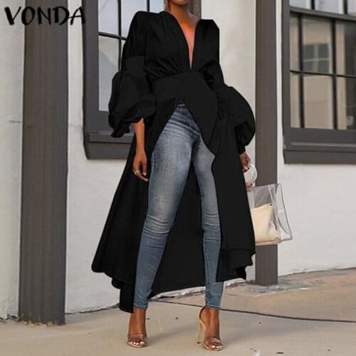 VONDA Women Long Blouse Asymmetric Tops 2021 Autumn Long Sleeve Party Shirts Casual Lantern Sleeve Plus Size Blusa Feminina