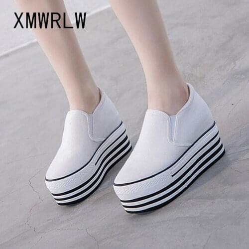 XMWRLW Women Canvas Loafers 2020 Spring Autumn Flat Platform Shoes For Woman Sneakers Ladies White/Black Chunky Shoes Loafers