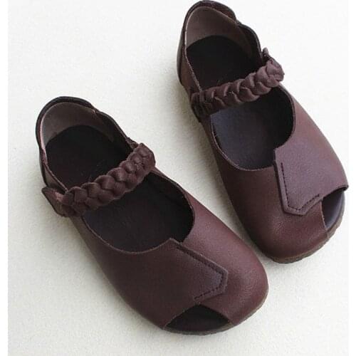 Women Shoes Peep toe Summer Ballerina Woman Shoe 100% Genuine Leather Ladies Flat Shoes Chic Rome Footwear