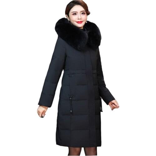 2020 High quality Down Jacket Women Winter Long Coat White duck down Parka Plus size 5XL Real fur collar Hooded Down Coats KW141